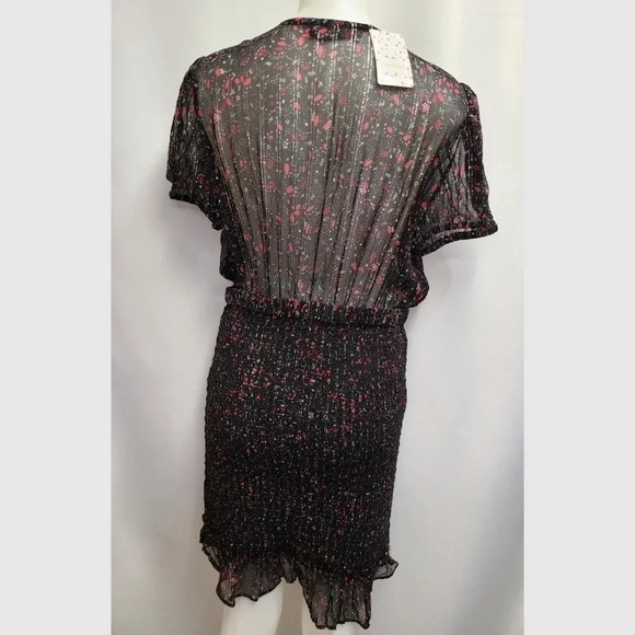 Free People Baby Love Smocked Floral Print Dress Black Red Silver Metallic Large - Picture 13 of 16